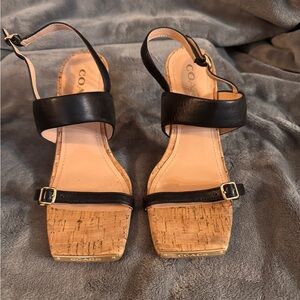 Coach Black Leather Cork Sandals